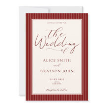 Red Velvet Script Classic Striped Wedding 