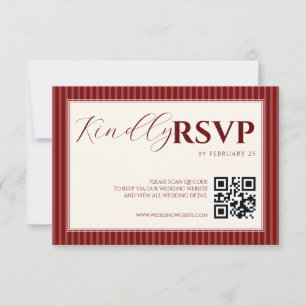 Red Velvet Script Classic Striped Wedding RSVP Card