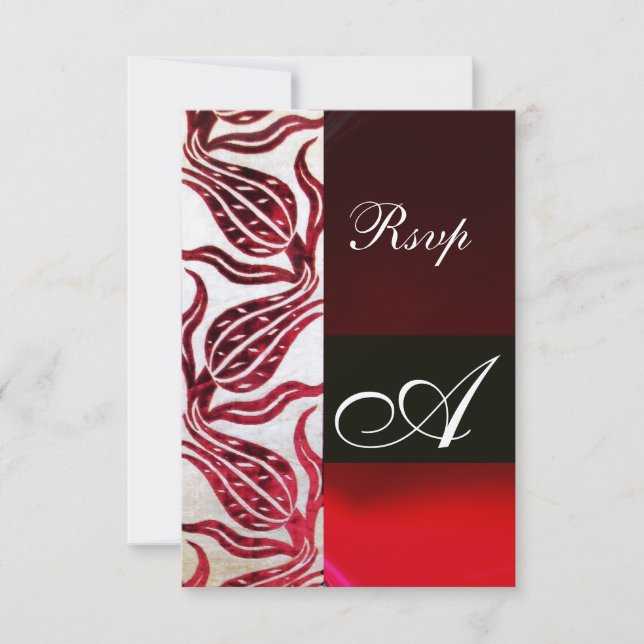 RED VELVET TULIP MONOGRAM Burgundy Champagne White RSVP Card (Front)