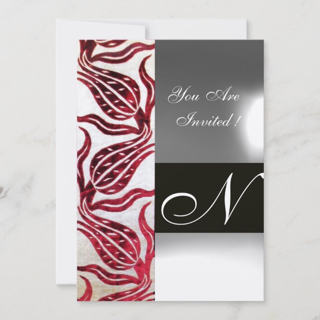 RED VELVET TULIP MONOGRAM Burgundy White Champagne Invitation (Front)
