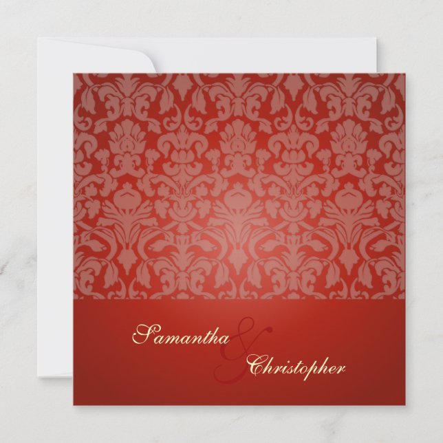 Red velvet victorian damask Wedding Invitations (Front)