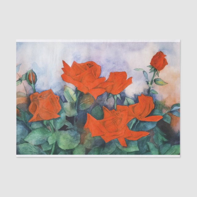 Red Velvet Watercolor Roses Tissue Paper (Front)