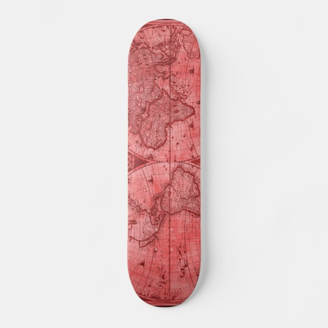 Red Version Antique World Map J Blaeu 1664 Skateboard (Front)