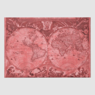 Red Version Antique World Map J Blaeu 1664 Tissue Paper