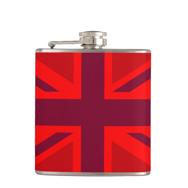 Red Version British Union Jack Decor Hip Flask (Front)