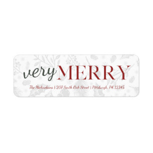 Red Very Merry Botanical Christmas Address Label