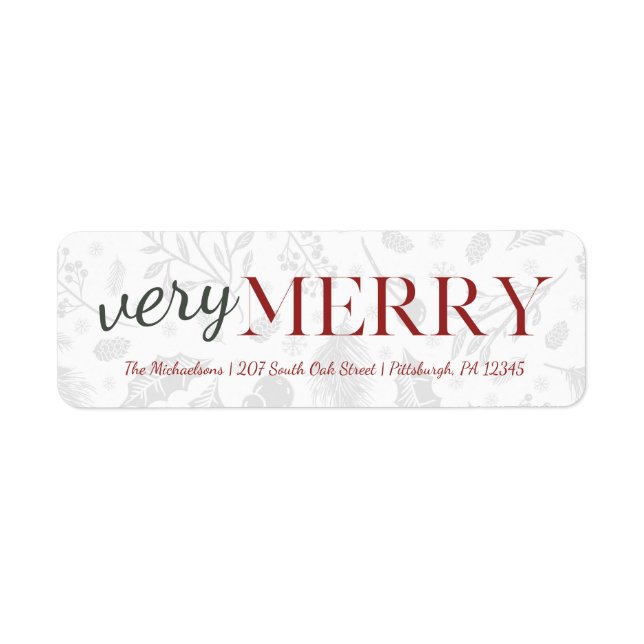 Red Very Merry Botanical Christmas Address Label (Front)