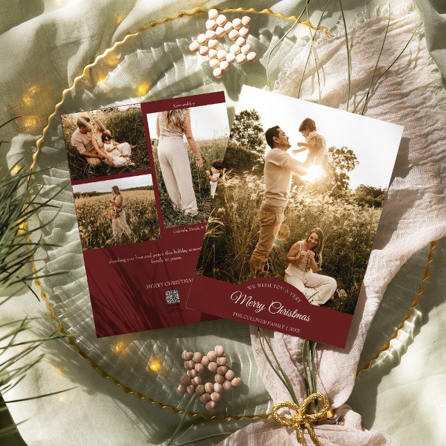 Red Very Merry Christmas Four Photo Vertical Holiday Card (Creator Uploaded)