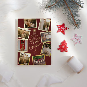 Red Very Merry Christmas Tree Photo Collage Foil Holiday Card