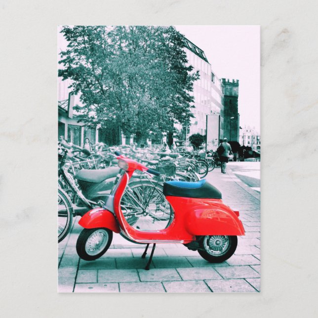 Red Vespa in Munich Postcard (Front)