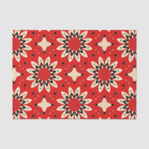 Red Vibrant Floral Ethnic Geometric Mosaic Pattern Tissue Paper