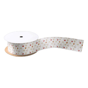Red viburnum and golden snowflakes satin ribbon