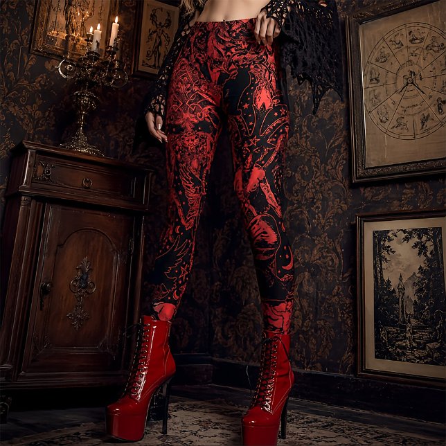 Red Victorian Gothic Baphomet Mystical Leggings (Creator Uploaded)