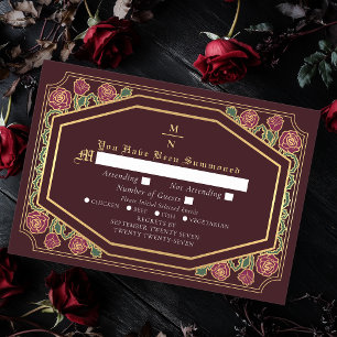 Red Victorian Gothic Roses & Thorns Wedding RSVP  Enclosure Card