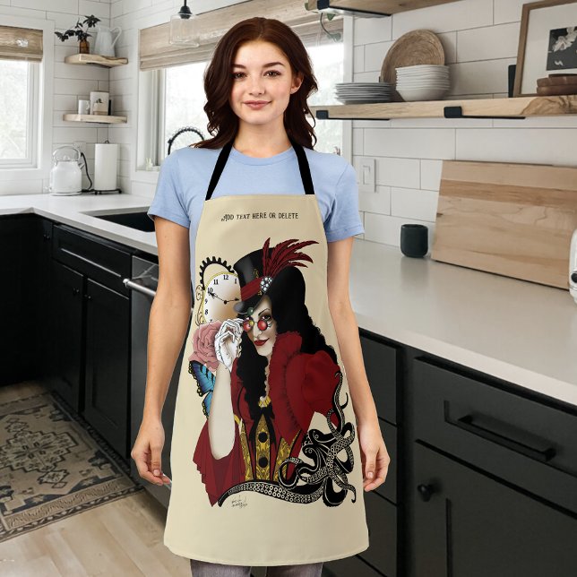 Red Victorian Steampunk Lady Vintage Octopus Apron (Creator Uploaded)