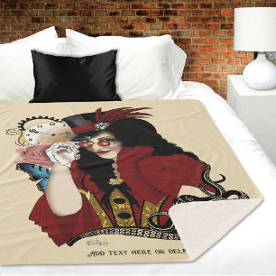Red Victorian Steampunk Lady Vintage Octopus Sherpa Blanket