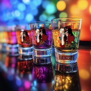 Red Victorian Steampunk Lady Vintage Octopus Shot Glass