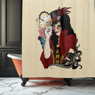 Red Victorian Steampunk Lady Vintage Octopus Shower Curtain