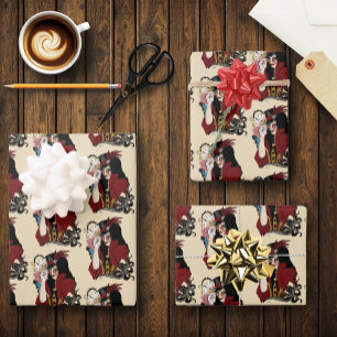 Red Victorian Steampunk Lady Vintage Octopus Wrapping Paper Sheet