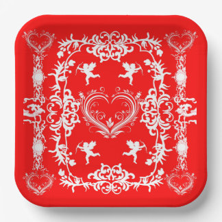 Red Victorian Valentines day paper plate