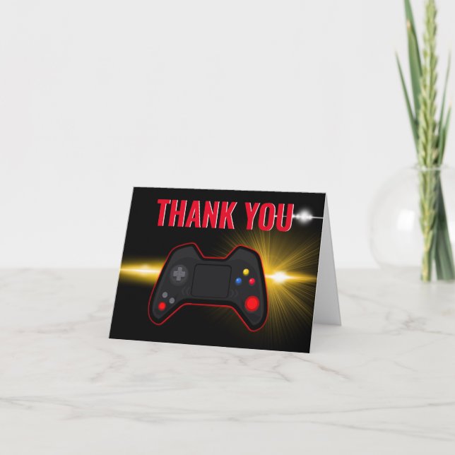 Red Video Game Birthday Folded Thank You Card (Front)