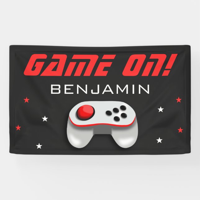 Red Video Game Birthday Party Banner (Horizontal)