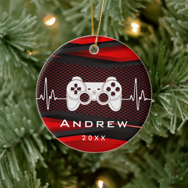 Red Video Game Controller Gamer Gaming Boys Name Ceramic Tree Decoration (Tree)