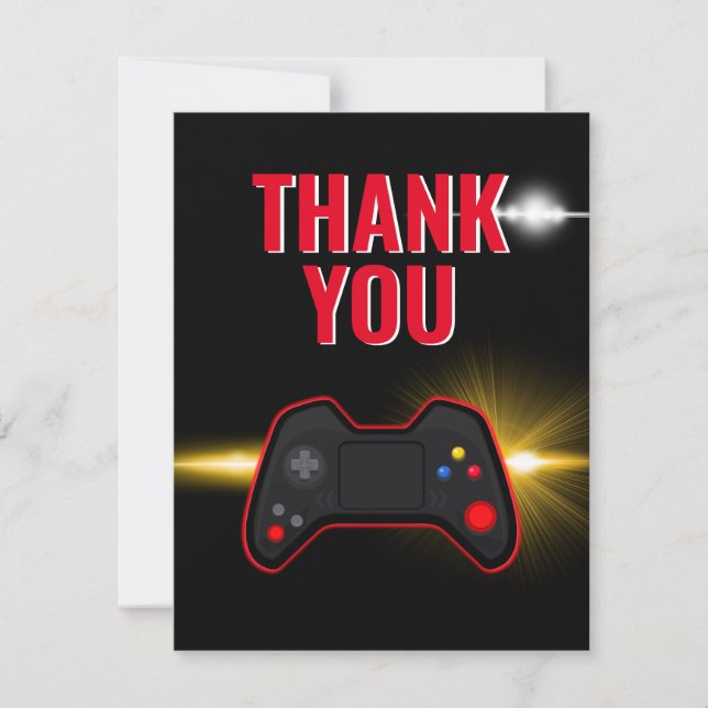 Red Video Game Party Thank You Card (Front)
