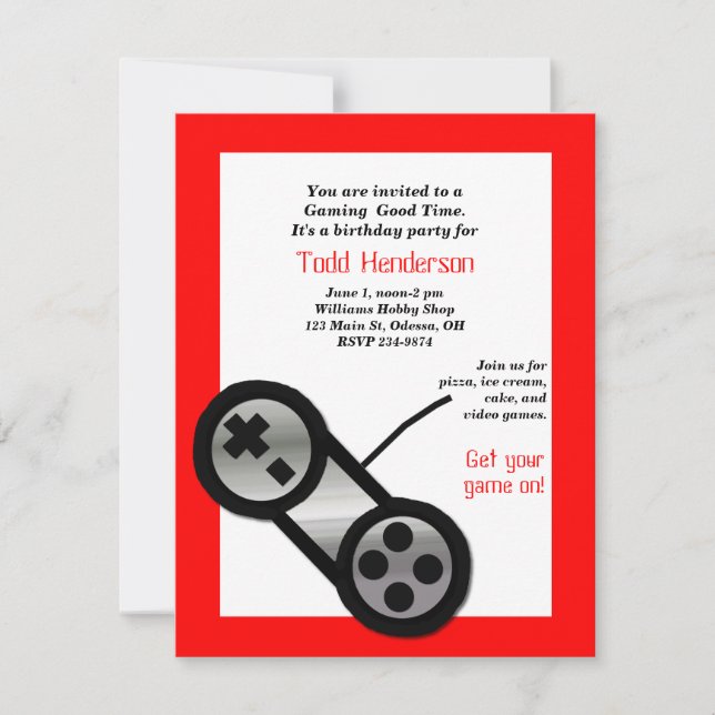Red Video Gaming Party Invitation (Front)
