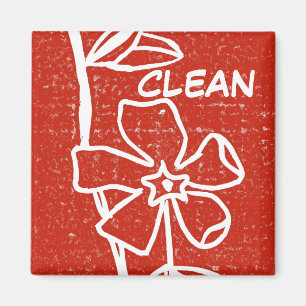 "Red Vinca" Clean Dishwasher Status Magnet
