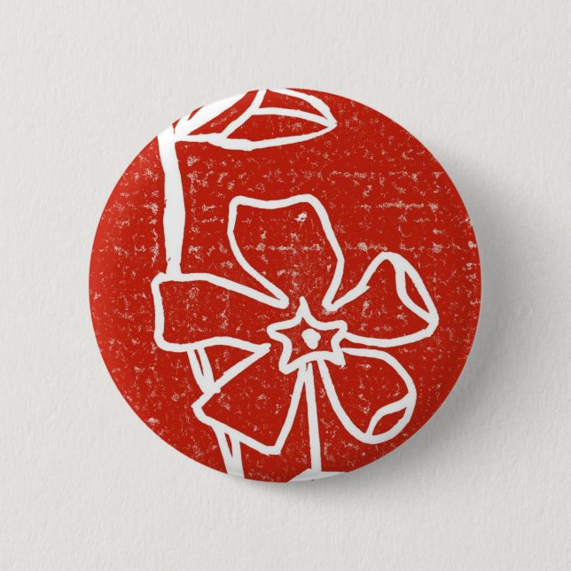 "Red Vinca" Floral Button (Front)