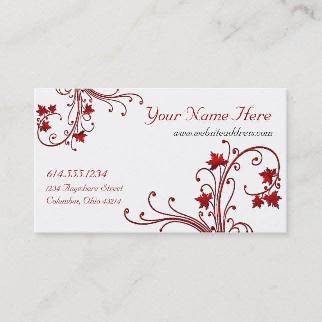 Red Vine/Maple Leaf Design Business Cards (Front)