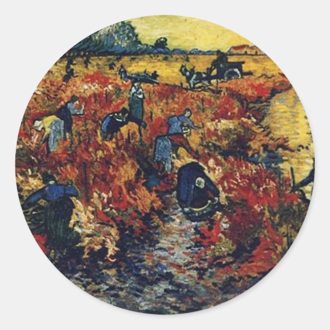 Red Vineyard, Van Gogh, 1888 Classic Round Sticker (Front)
