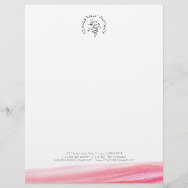Red vineyard winery modern watercolor letterhead (Front)