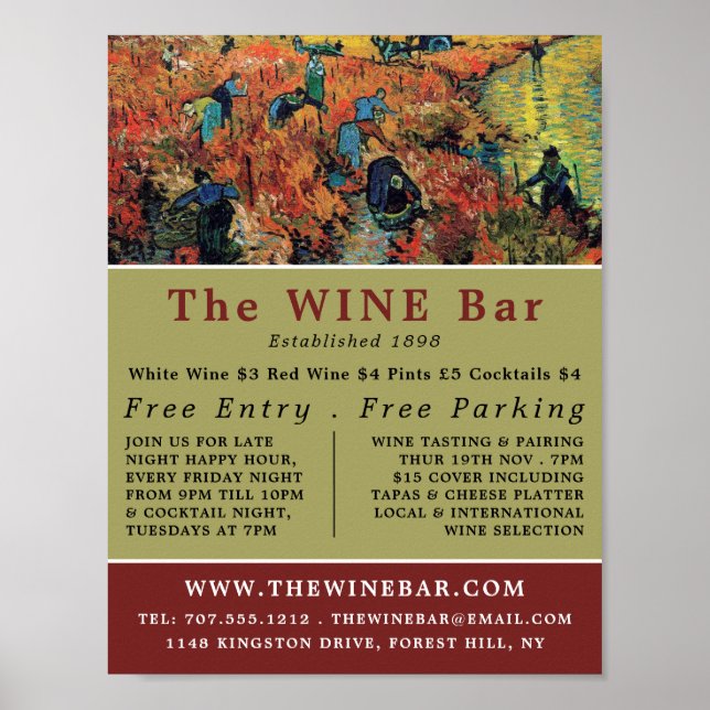 Red Vineyards, Van Gogh, Wine Bar/Winery Poster (Front)