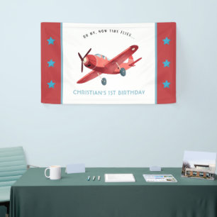 Red Vintage Aeroplane 1st Birthday Banner