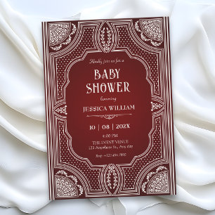 Red vintage art deco baby shower invitation