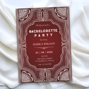 Red vintage art deco bachelorette invitation