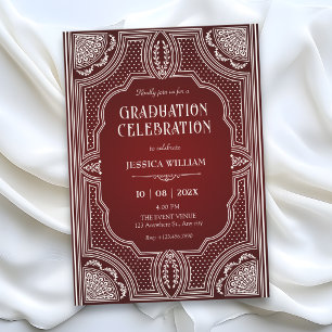 Red vintage art deco graduation invitation