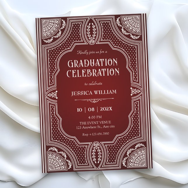 Red vintage art deco graduation invitation (Creator Uploaded)