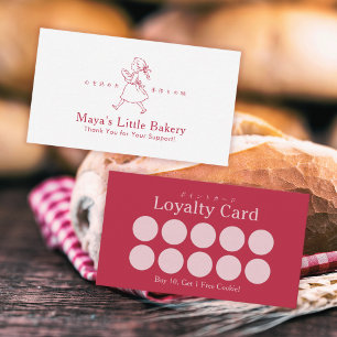 Red Vintage Bakery Girl Logo Loyalty Business Card