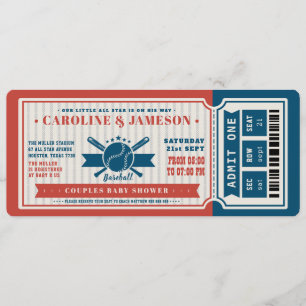 Red Vintage Baseball Ticket Couples Baby Shower Invitation