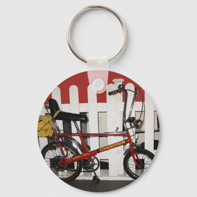 Red vintage bike  retro 1970s chopper key ring (Front)