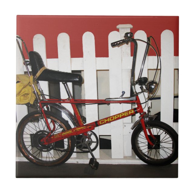 Red vintage bike  retro 1970s chopper tile (Front)