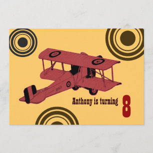 red vintage biplane boy's birthday invite