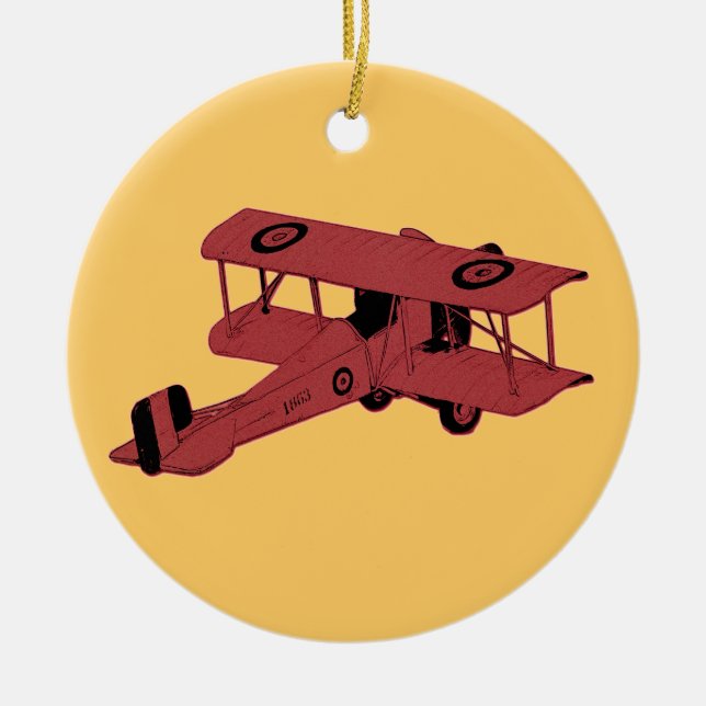Red vintage biplane ornament (Front)