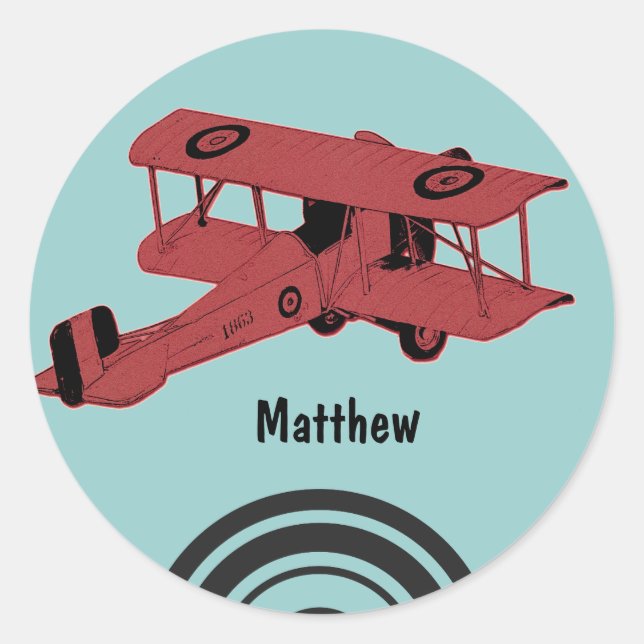Red vintage biplane sticker (Front)