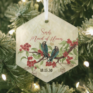 Red Vintage Bird Maid of Honour Ornaments