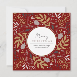 Red Vintage Botanical Frame Christmas Photo card