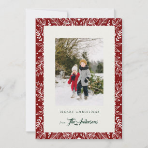Red Vintage Botanical Frame Christmas Photo cards